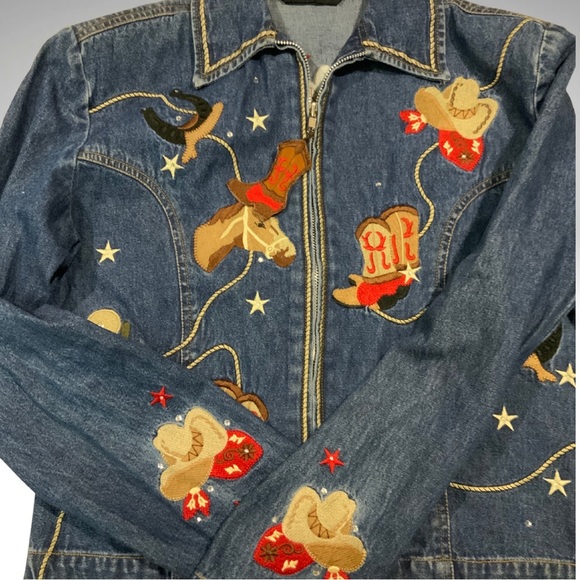 Gordon James Embellished Embroidery 80’s Padded Shoulder Western Denim Jacket - Picture 4 of 16